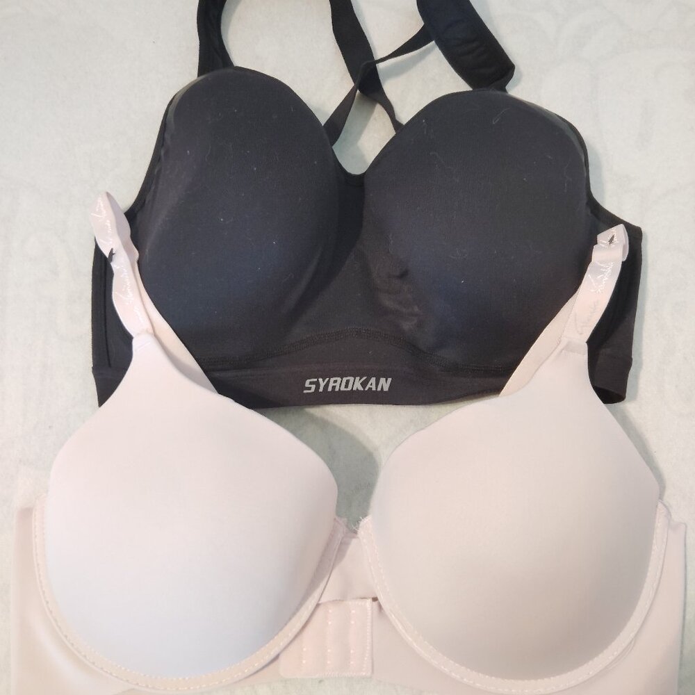 LOT OF 2 WOMENS BRAS PADDED UNDERWIRE SYROKAN HIGH IMPACT SPORTS BRA SIZE 36D